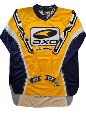 Vintage AXO Motocross Jersey Yellow Blue MX Dirt Bike Racing Size Large